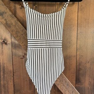 Shade & Shore Black and White Striped One Piece Swimsuit
